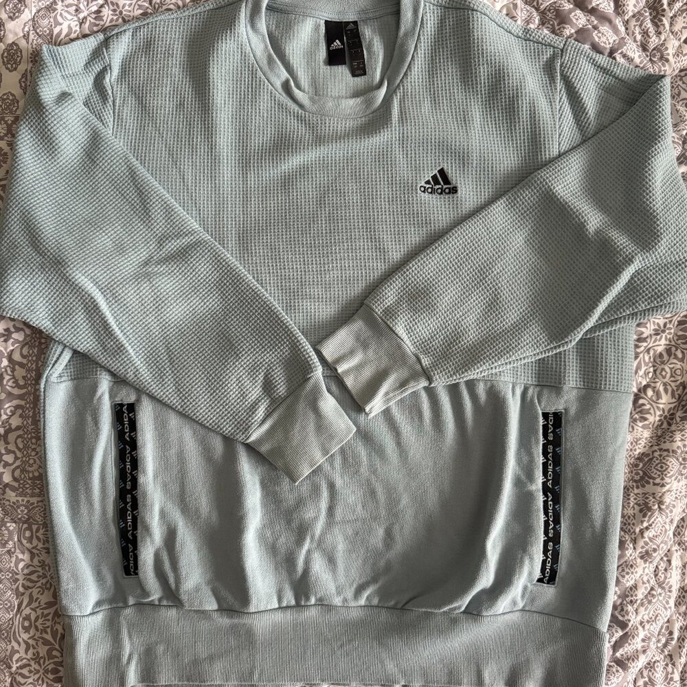 Adidas Large Light Blue Sweatshirt Quilted with Front Pocket